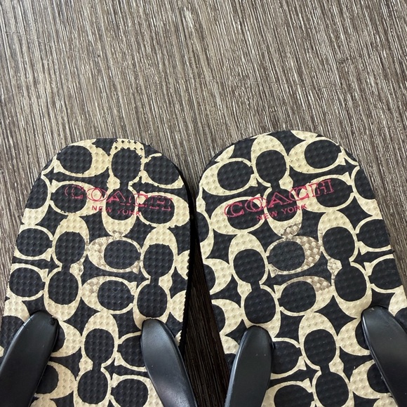 Coach Black and Cream Patterned Flip Flops with Red Detail - Picture 5 of 5